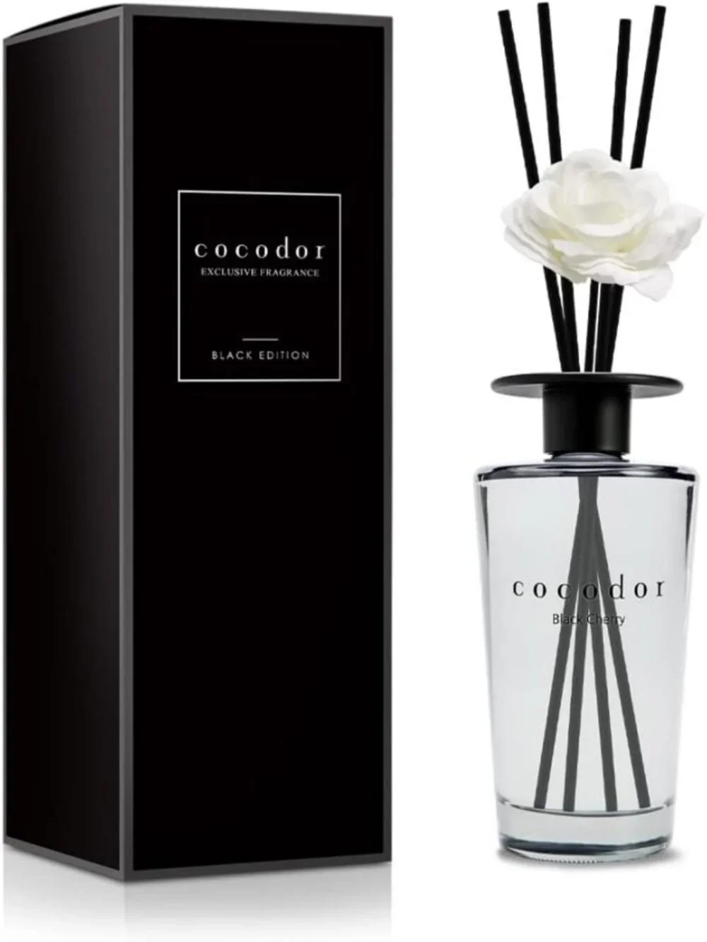 Large White Flower Reed Diffuser - Black Cherry Aromatherapy Oil Gift Set 16.9oz